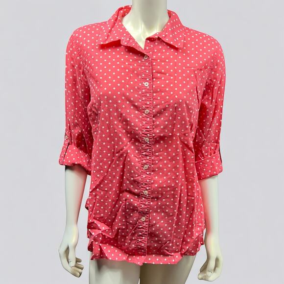 Talbots 1X Pink Polka Dot Button-Down Shirt - Excellent Condition - Picture 1 of 10